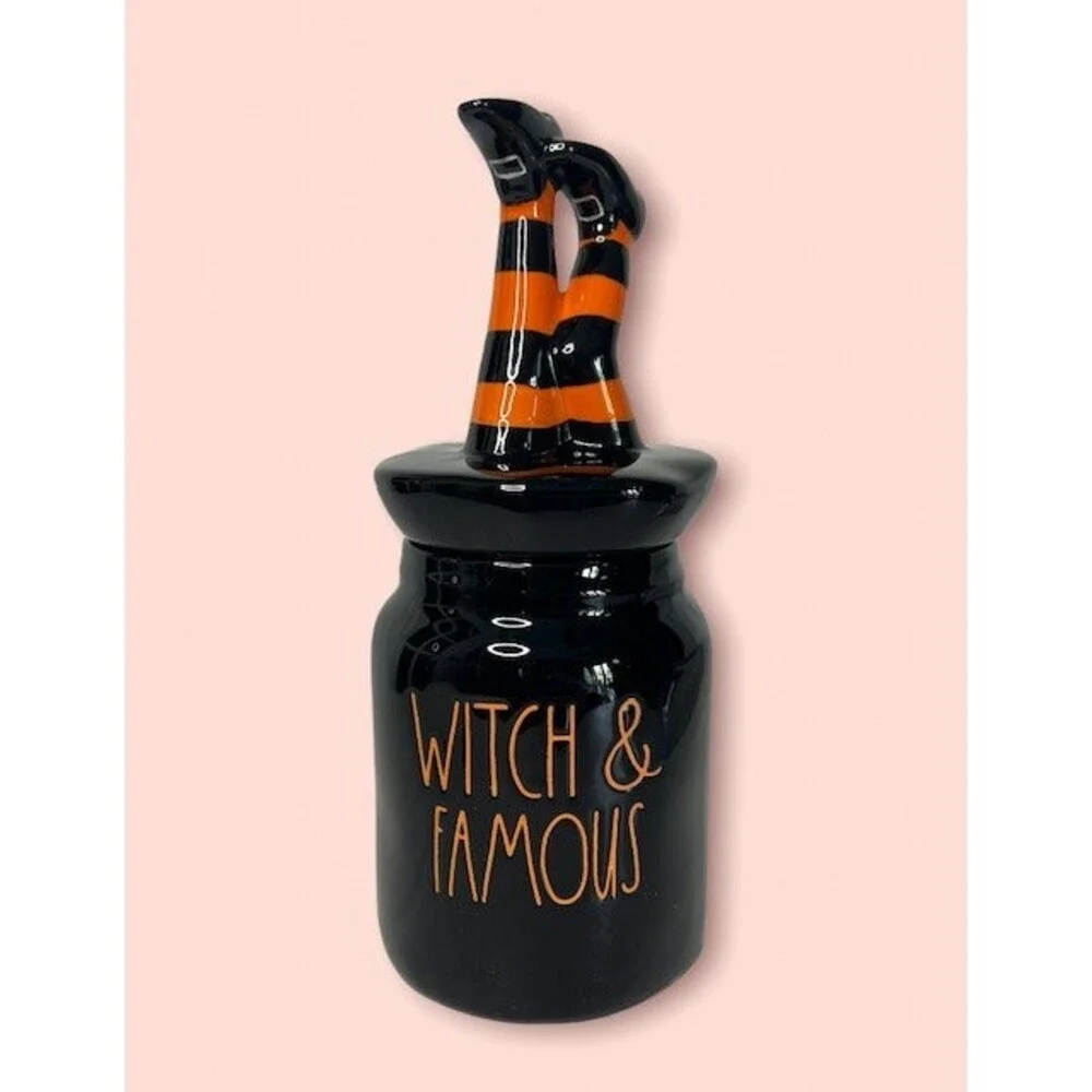 Rae Dunn WITCH AND FAMOUS Canister With Figural Lid Witch's Legs New in Box